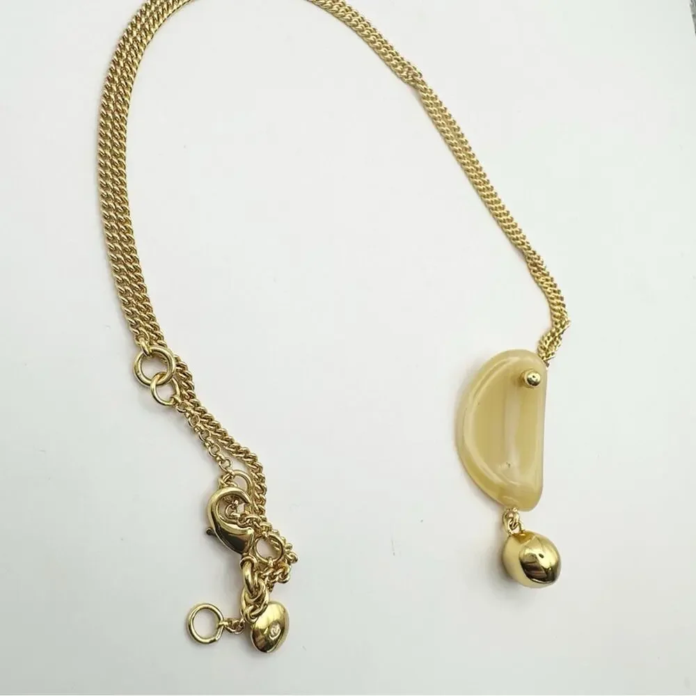 J Crew Lucite Gold tone Chain Necklace Long Pendant Casual Minimalist Preppy